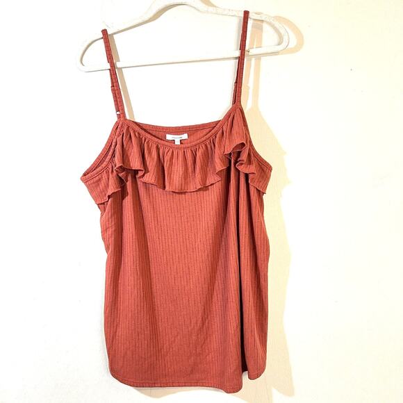 MAURICES Women's Knit Ruffle Tank Top 1X Rust Brick Red Adjustable Straps NWT - Picture 1 of 7